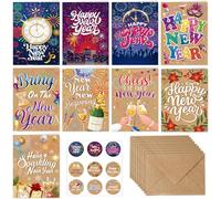 HOWAF 9 Carte de Voeux 2026 avec Enveloppes Autocollants, Carte de Voeux Bonne Année 2026 Happy New Year pour Cadeau Nouvel An, Deco Jour de l'An, Decoration Nouvel An 2026, Mixed Pack