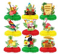 HOWAF 9 Centres de Table en Nid d'abeille Hawaïen Luau Centres de Table Hawaïens Tropical Décorations de Table 3D Flamant Rose Table Centre pour Decoration Anniversaire Tropical Tiki Luau Thème Fête