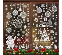 HOWAF 9 Feuilles-133pcs Autocollant Noel Fenetre, Decoration Noel Fenetre Flocons de Neige Sapin de Noël Stickers Fenêtre Décorations de Noël Blanc pour Porte Vitrine Verre, B