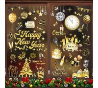 HOWAF 9 Feuilles Decoration Nouvel An 2026 Stickers Fenetre, Happy New Year Autocollant Fenetre Bonne Année Sticker pour Vitre, PVC Autocollant Vitre pour Décor Fenêtre de Nouvel An 2026