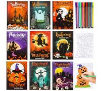 HOWAF 9 Livres de Coloriage d’Halloween Mini Livre Coloriage Avec 12 Crayons de Peinture, Livre de Coloriage Enfant Cahier de Coloriage Enfant Citrouille Fantôme Effrayant pour Halloween Sacs Cadeaux