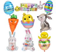 HOWAF 9 Pièces Ballon Paques, Ballons de Pâques Gros Aluminium Ballon Lapin de Paques Deco Helium Ballon Carotte Oeufs de Paques Decoration Deco Paques Extérieur Accessoires