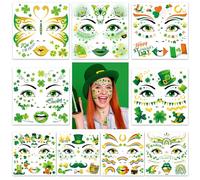 HOWAF 9 Saint Patrick Day Tatouage Temporaire Visage, Autocollants de Tatouages Autocollant Visage St Patrick Accessoires Trèfle Lutin Tattoo Chapeau Saint Patrick Decoration Saint Patrick Femme Homme