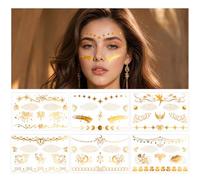 HOWAF 9 Tatouages Paillettes Visage, Tatouage Doré Taches de Rousseur Tatouage Ephemere Doré Impermeable Tatouages Temporaires pour Halloween Festival Accessoire, Set B