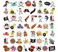 HOWAF 96pcs Pirate Tatouages Temporaire pour Enfants, Etanche Tatouages ephémères Enfants Fille Garcon pour fête de Pirates Anniversaire d'enfant Sac De Fête Cadeaux