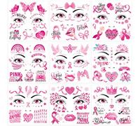 HOWAF 9pcs Cancer du Sein Octobre Rose Accessoires 2026 Tatouage Ruban Décoration Octobre Rose Tatouage Ephemere du visage Sensibilisation au Cancer du Sein Goodies Autocollants pour Femme