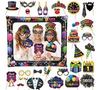 HOWAF Accessoire Photobooth Nouvel an 2026, Cadre Photobooth Gonflable Happy New Year Accessoire Photo Lunettes Bonne Année pour Decoration Nouvel an 2026, Deco Jour de l'An, Set B, Multicolore