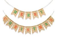 HOWAF Banderole Joyeux Noël Banniere Noël Guirlande Banner Deco Vintage Rustique Bannière en Toile de Jute pour Décoration Noël Intérieur Décoration Noël Exterieur Décoration Sapin de Noël Bunting