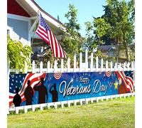 HOWAF Bannière de clôture « Thank You Veterans Day » - Décoration « Happy Veterans Day » - Bannière à suspendre pour la fête des anciens combattants - Drapeau américain - Décoration patriotique