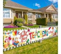 HOWAF Bannière de décoration de la semaine de reconnaissance des enseignants, bannière de clôture « Thank You Teachers and Staff We Appreciate You » pour décoration scolaire, panneau de cour en tissu