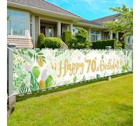 HOWAF Banniere de Joyeux 70eme Anniversaire, 8.5ft x 1.3ft Banniere d'anniversaire Verte et Blanche pour Les Decorations de 70eme Anniversaire Decorations de Fete d'anniversaire