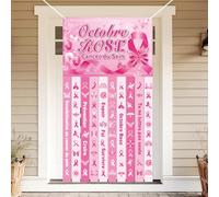 HOWAF Bannière Porte Octobre Rose Accessoires Décoration Porte Ruban Rose, Tissu Bannière Noeud Octobre rose Espoir Foi Survie, Rideau porte Sensibilisation Cancer du Sein, Cadeau Solidarité Femme