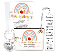 HOWAF Cadeau Maitresse d'école, Carte Maîtresse, Carte de Remerciement Maîtresse, Porte Clef Maitresse, Marque Page Maitresse, Pochette Maîtresse pour Cadeau Fin d'Année Maitresse, Anniversaire, Noël