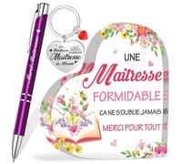 HOWAF Cadeau Maitresse d'école Forme de Coeur Acrylique Ornements, Porte Clé Maitresse, Stylo Bille Maîtresse pour Cadeau Maîtresse, Cadeaux Maitresse d'école Fin d'Année, Merci Maitresse Cadeau
