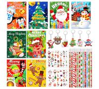 HOWAF Cadeau Noel, Mini Cahier de Noël Crayons Noël Porte-Clés Autocollant Noël Tatouages Temporaires pour Enfants Filles Garçons Cadeau de Noël Cadeaux Sacs Pinata Fillers for Kids Xmas