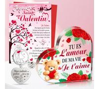HOWAF Cadeau Saint Valentin Femme Homme, Saint Valentin Plaque Acrylique Je t'aime Forme de Coeur Acrylique Ornements Carte Saint Valentin Cadeau Porte-clés Cadeaux Saint Valentin Anniversaire Noël