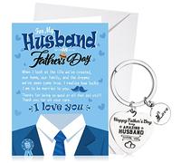 HOWAF Carte de fête des pères pour mari, cadeau de fête des pères de la part d'une femme - Carte de vœux « Happy Father's Day », carte cadeau de fête des pères avec porte-clés d'amour, pochette à cordon de serrage