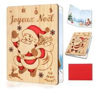 HOWAF Carte Noël en Bois, Carte Joyeux Noël en Français carte de Noel avec Enveloppe Rouge Père Noel Idee Cadeau noel pour Famille, Amis et Collègues