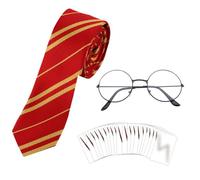 HOWAF Costume de Sorcier Accessoire Cravate avec Lunettes Cadre tatouage d'éclair pour Halloween Déguisements Cosplay Costumes d'halloween Sorcier Déguisement