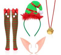 HOWAF Costume Elfe de Noel Femme, Serre Tete Noel Serre Tete Elfe Bonnets de Noël Elfe Oreille Elfe Oreilles Elfe Chaussette de Noel Collier Noël Accessoire Noel Femme pour Elfe Favors Decorations