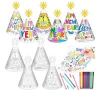 HOWAF Cotillons Nouvel An 2025 à Colorier pour Enfants, 12 Chapeau Nouvel An 2025 de Coloriage, Happy New Year Chapeau Bonne Année 2025 avec Feutres de Coloriage pour Decoration Nouvel An 2025