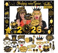 HOWAF Decoration Nouvel an 2023 fête Fournitures, 21pcs Nouvel an Photo Booth Props Accessoires avec Heureux Nouvel an 2023 Cadre DIY Kit pour Deco Fete Nouvelle Année