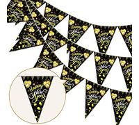 HOWAF Decoration Nouvel an 2026, Deco Fete Nouvelle Année. Bonne Année Bannière, Noir et Or 2026 Happy New Year Triangle Bannière Nouvel an Suspendu Guirlande fanions Drapeaux de Triangle