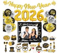 HOWAF Decoration Nouvel An 2026, Guirlande Happy New Year Bannière, Ballon Nouvel An 2026 Ballon Bonne Année Ballon, Cadre Photobooth Nouvelle Année pour Deco Jour de l'An 2026