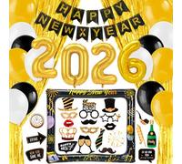 HOWAF Decoration Nouvel an 2026, Kit Deco Nouvel an 2026, Happy New Year Guirlande 2026 Ballon Nouvel an Accessoires Photobooth Rideau Grand Cadre Photo Gonflable