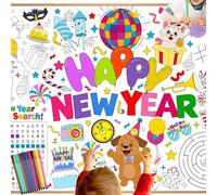 HOWAF Decoration Nouvel an 2026 Nappe à Colorier pour Enfants, Nappe Happy New Year 2026 Poster en Papier à Colorier avec Feutres de Coloriage pour Cadeau Bonne Année, Cotillons Nouvel an 2026