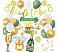 HOWAF Décoration pour enterrement de vie de jeune fille : bannières « Bride to Be » multicolores, vert et doré, ballons, écharpes, décorations de gâteaux, tatouages