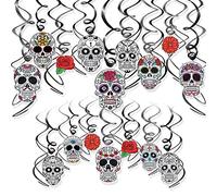 HOWAF Décorations du Jour des Morts, 30pcs Halloween Dia de Los Muertos Decoration Crâne Suspendus Décorations de Plafond Tourbillon pour Cinco De Mayo, Fiesta Mexicaine Halloween Décorations