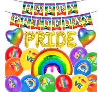 HOWAF Décorations pour la Fête du Mois des Fiertés - Ballons en Latex Arc-en-Ciel LGBT Pride avec Bannière Rainbow Flag pour Accessoires