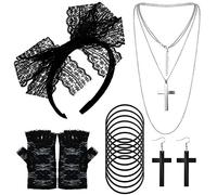 HOWAF Déguisement Annee 80 Accessoire, Femme Années 80 Gants, Bracelets, Bandeau, Collier et Boucles d'oreilles, années 80 Costume Accessoires