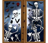 HOWAF Effrayante Halloween Fenêtre Autocollants Décorations, Fenêtre Stickers pour Halloween Porte Interieur Maison Hantée Décorations, Crâne Chauves-souris Autocollants Squelette Araignée Fantôme