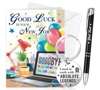 HOWAF Ensemble de cadeaux pour nouvel emploi, cartes de départ pour collègues avec enveloppe, porte-clés pour nouvel emploi, stylo à bille et pochette à stylo, cadeaux de départ pour collègues,
