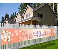 HOWAF Femme 40 Anniversaire Décoration Or Rose Extra Longue Bannière en Tissu pour Femme 40 Ans Décoration, Femme 40 Photo Booth Toile de Fond Affiche Décoration pour Jardin Table Mur, 9 x 1,2 Pieds