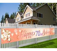 HOWAF Femme 70 Anniversaire Décoration Or Rose Extra Longue Bannière en Tissu pour Femme 70 Ans Décoration, Femme 70 Photo Booth Toile de Fond Affiche Décoration pour Jardin Table Mur, 9 x 1,2 Pieds