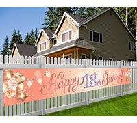 HOWAF Fille 18 Anniversaire Décoration Bannière Or Rose 9 x 1,2 Pieds en Tissu pour Photo Booth et Jardin