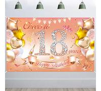 HOWAF Fille Bannière 18 Anniversaire Décoration Or Rose, Fille 18 Anniversaire Toile de Fond Bannière en Tssu, Table Jardin Mur Décoration, 185 * 110cm