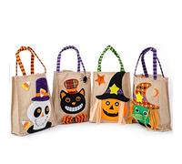 HOWAF Halloween Sac ¨¤ Main de Cadeau Friandises Bonbons 4pcs, Halloween F¨ºte Lin Sac de Collations Sucr¨¦ Goody pour Enfants Halloween F¨ºte Fournitures Faveur, Sorci¨¨re Citrouille Fant?me Chat Noir