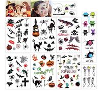 HOWAF Halloween Tatouages Temporaire Tattoo Enfants Fille garçons, Étanche Tatouages éphémères Monstre Vampire Citrouilles Autocollant pour Enfants Deguisement Halloween Cadeau (10 Feuilles)