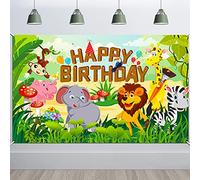 HOWAF Happy Birthday Bannière pour Jungle Animaux Anniversaire Décoration Forêt Safari pour Garçon Enfant, 6 x 3,6 Pieds, Tissu
