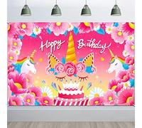 HOWAF Happy Birthday Bannière pour Licorne Anniversaire Décoration, Licorne Anniversaire Décor pour Filles Enfant Mur Photographie Toile de Fond Décor de Anniversaire, 6 x 3,6 Pieds, Tissu