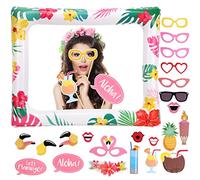 HOWAF Hawaïenne Photo Booth Props, 1pcs Gonflable Tropical Photobooth Cadre avec 21pcs Aloha Hawaï fête DIY Photo Booth Props Kit, Ananas Flamant Palmier Photobooth Accessoires pour Luau Party