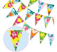 HOWAF Hawaïenne Tropicale Bannières, Hawaiian Bunting Hibiscus Bannière Hawaïenne Suspendus Décoration pour Luau Tiki Hawaïen Tropical Anniversaire Mariage Décorations