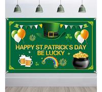 HOWAF Joyeuse Saint Patrick Fond Bannière pour Saint-Patrick Décoration, Vert Bannière pour Saint Patrick Toile de Fond Parade Drapeau, Saint-Patrick Mur Table Jardin Décoration Fête Irlandaise
