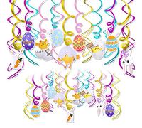 HOWAF Joyeuses Paques D¨¦corations ¨¤ Suspendre, 30pcs Paques Tourbillon Suspendu D¨¦coration Paques Spirale ¨¤ Suspendre D¨¦co Paques PVC Plafond Serpentin, ?uf de Paques Lapin Poussin Carotte Poulet
