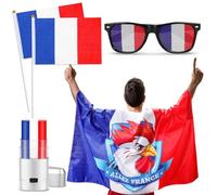 HOWAF Kit Supporter France, Drapeau France Cape, Petit Drapeau Francais, Maquillage Bleu Blanc Rouge, Lunettes pour Accessoires Photobooth Décorations 2026 Football Coupe du Monde