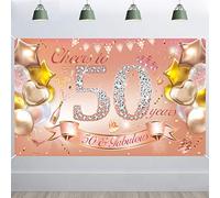 HOWAF Large Rose Gold 50th Birthday Backdrop Banner for Women 50th Birthday Party Decoration